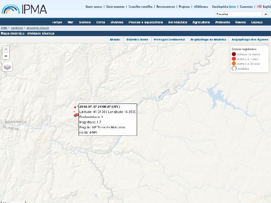 Sismo de 1,7 de magnitude, em Torre de Moncorvo