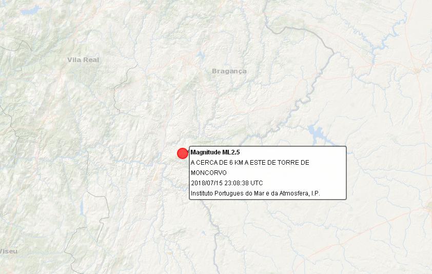 Sismo registado esta madrugada em Torre de Moncorvo