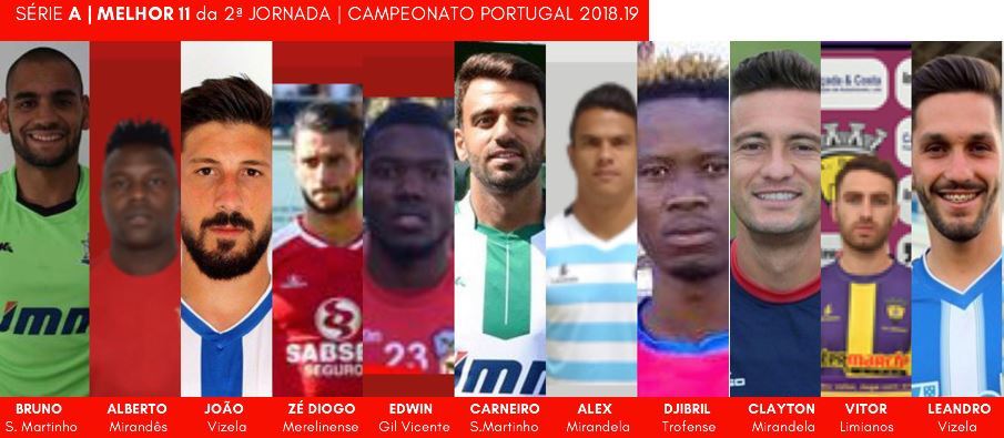 Clayton (SCM), Alex Porto (SCM) e Alberto (Mirandês) no onze da jornada