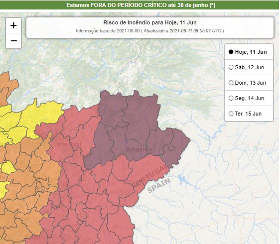 Seis concelhos do distrito de Bragança em alerta máximo de risco de incêndio