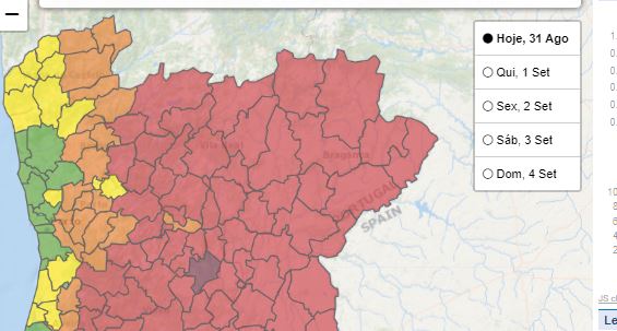 Distrito em risco muito elevado de incêndio