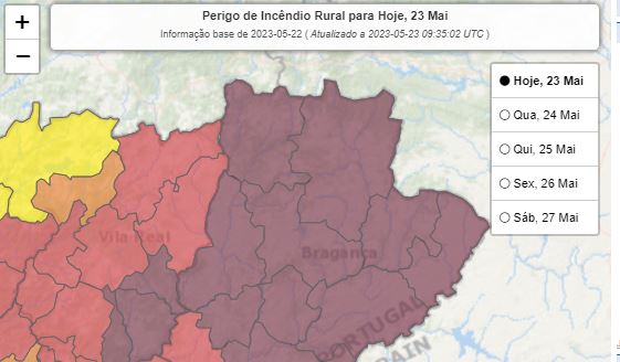 10 dos 12 concelhos do distrito em risco máximo de incêndio rural