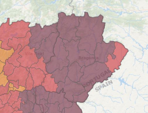 Praticamente todo o distrito de Bragança está hoje em risco máximo de incêndio rural
