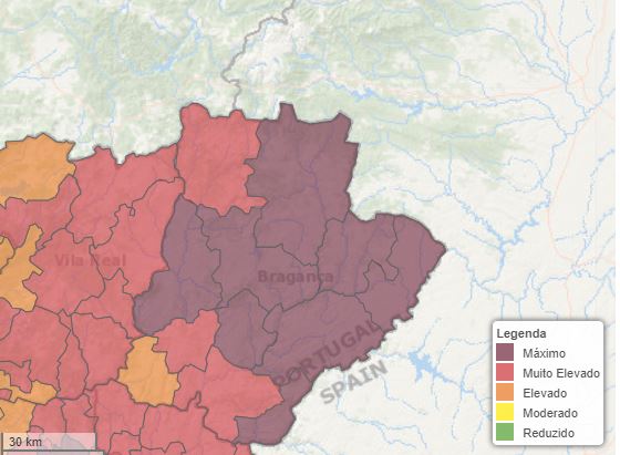 8 concelhos do distrito em risco máximo de incêndio rural