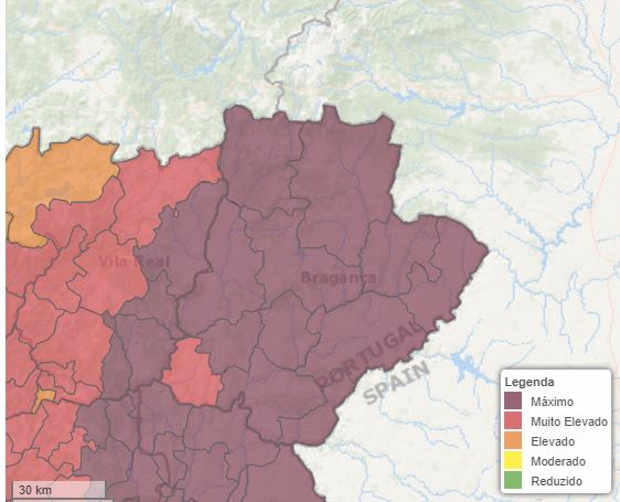 11 concelhos do distrito em risco máximo de incêndio rural